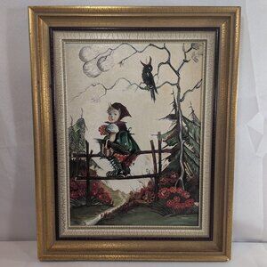 Hummel Kop. Jansen 1976 Girl on Fence Vintage Art Red Riding Hood Reproduction